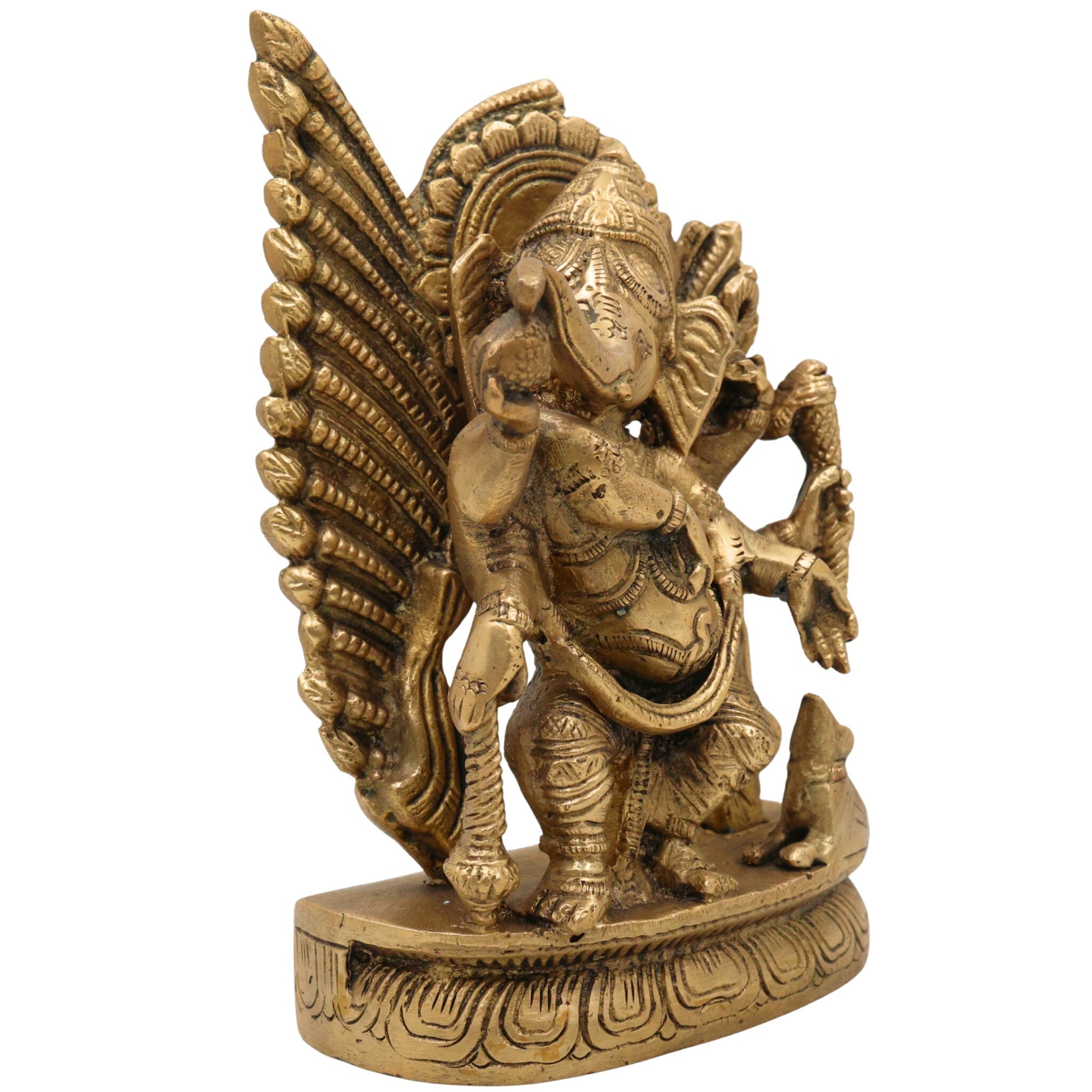 Handcrafted Brass Ganpati Idol | Vinayaka Ganesha Murti for Home Temple Pooja Decor | Peetal Ekadanta Statue | Vighnaharta Ganapati Showpiece by Bhunes, Gold, 7 Inch, 1 Piece