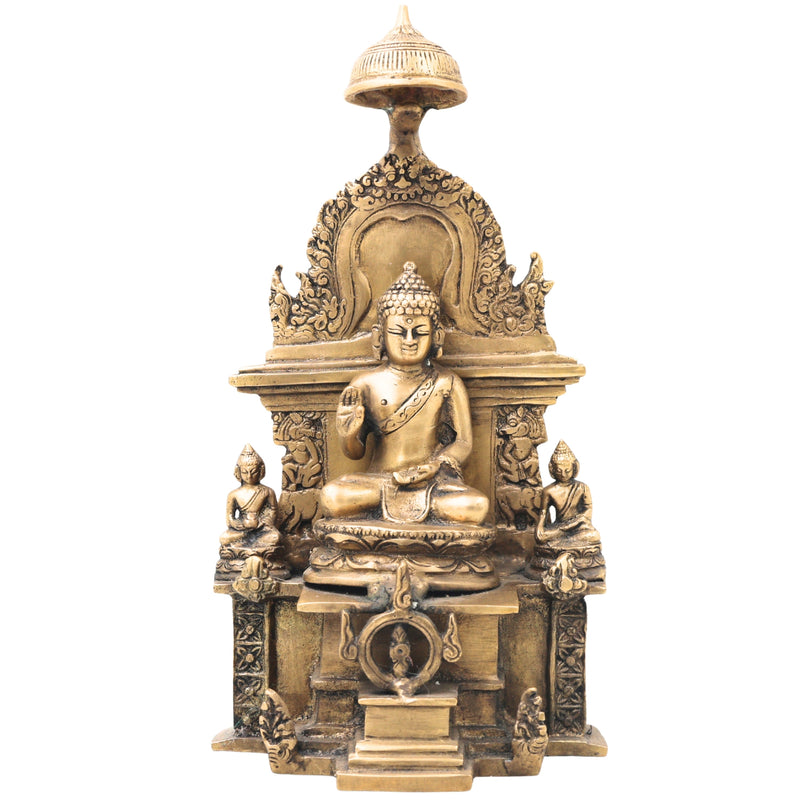 Brass Buddha Idol in Ashtamangala Pose, Gautama Buddha Murti Meditation Statue for Home Decor, Feng Shui, Vastu & Pooja,Gold, 11 Inch, 1 Piece