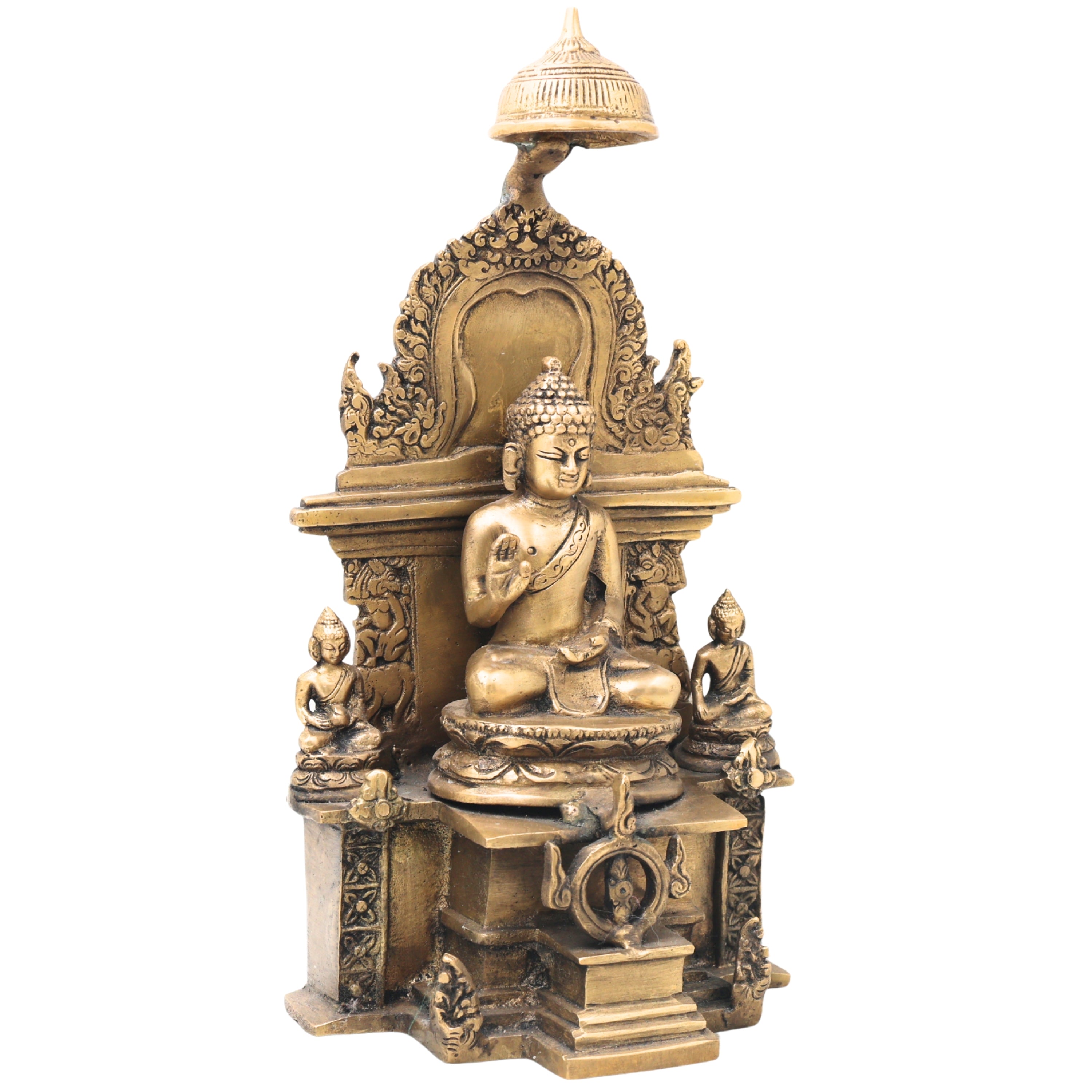 Brass Buddha Idol in Ashtamangala Pose, Gautama Buddha Murti Meditation Statue for Home Decor, Feng Shui, Vastu & Pooja,Gold, 11 Inch, 1 Piece