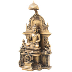 Brass Buddha Idol in Ashtamangala Pose, Gautama Buddha Murti Meditation Statue for Home Decor, Feng Shui, Vastu & Pooja,Gold, 11 Inch, 1 Piece