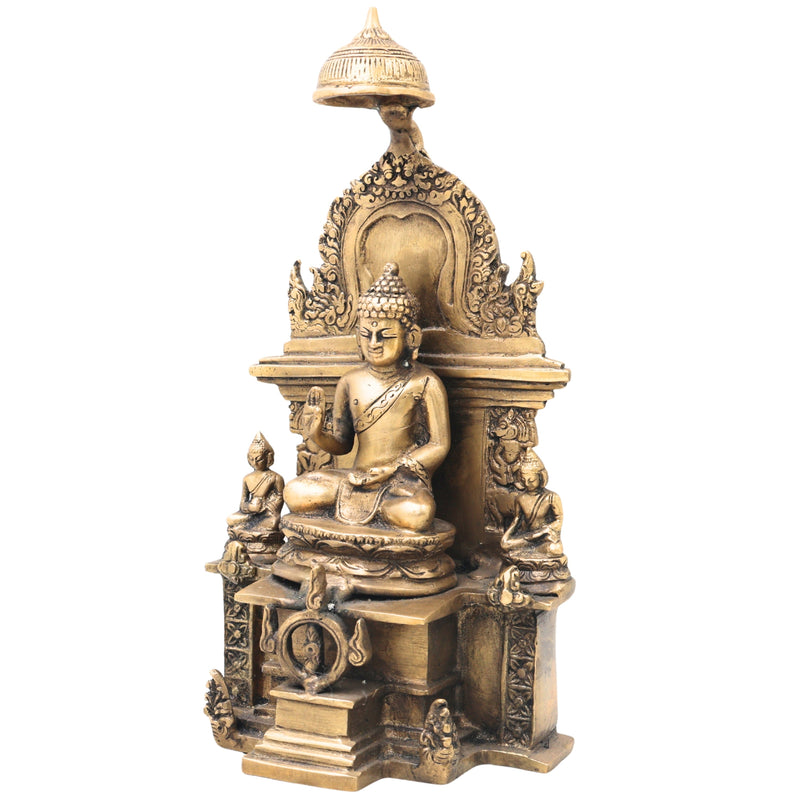 Brass Buddha Idol in Ashtamangala Pose, Gautama Buddha Murti Meditation Statue for Home Decor, Feng Shui, Vastu & Pooja,Gold, 11 Inch, 1 Piece