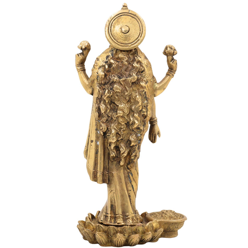Brass Dhana Lakshmi Idol | Handcrafted Mahalakshmi Padma Narayani Statue | Pital Shri Devi Murti for Pooja, Temple, Home Decor & Prosperity, Gold, 9 Inch, 1 Piece