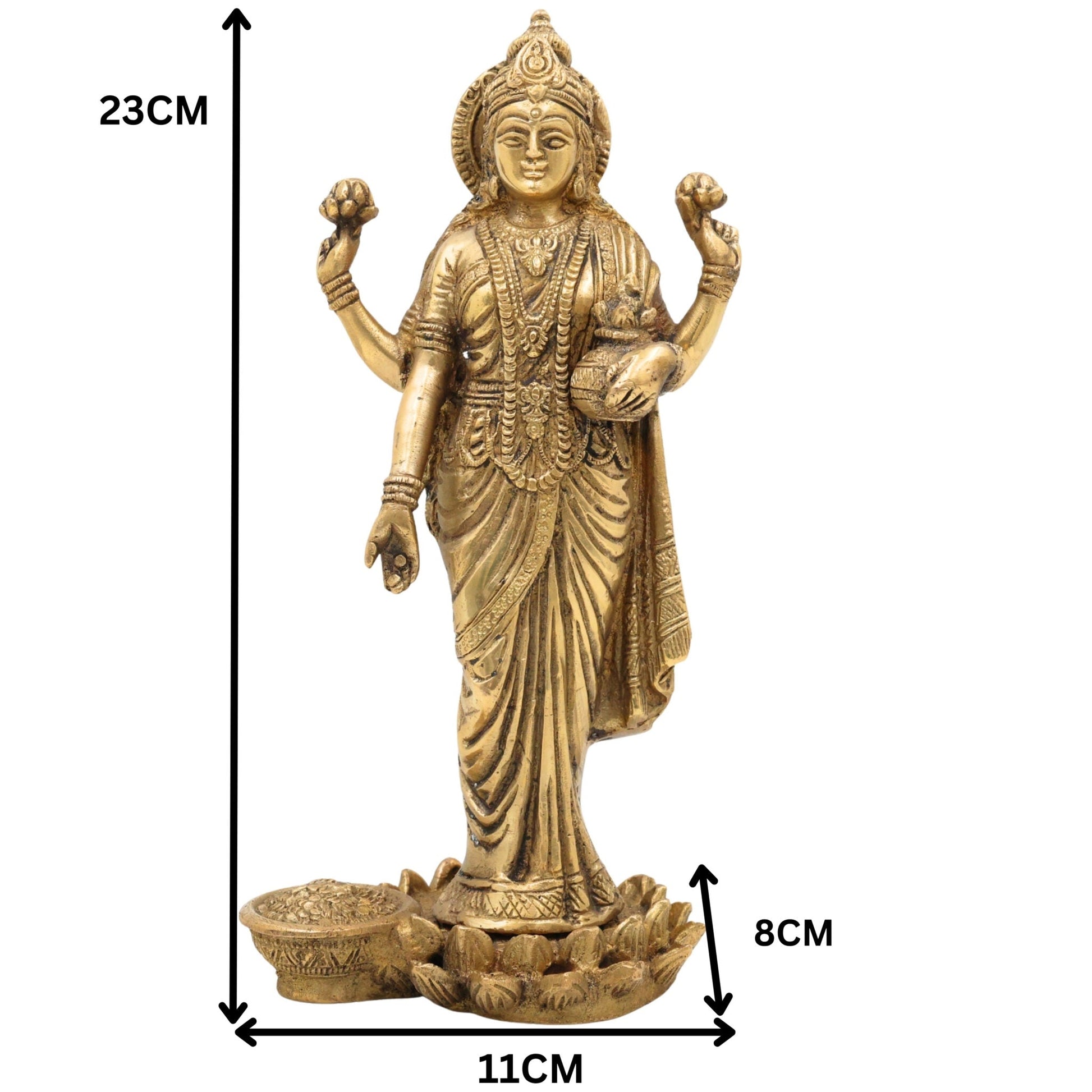 Brass Dhana Lakshmi Idol | Handcrafted Mahalakshmi Padma Narayani Statue | Pital Shri Devi Murti for Pooja, Temple, Home Decor & Prosperity, Gold, 9 Inch, 1 Piece