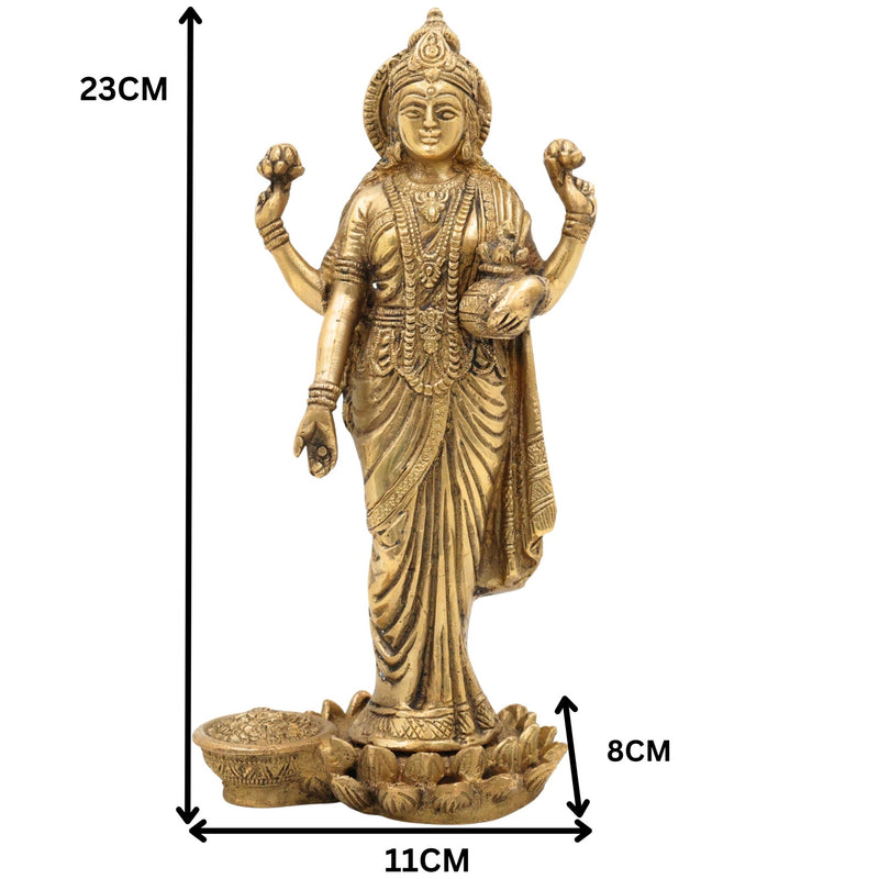 Brass Dhana Lakshmi Idol | Handcrafted Mahalakshmi Padma Narayani Statue | Pital Shri Devi Murti for Pooja, Temple, Home Decor & Prosperity, Gold, 9 Inch, 1 Piece