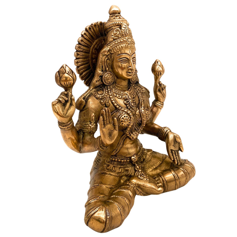 Brass Handcrafted Maha Lakshmi Idol for Pooja | Mahalakshmi Devi Statue | Laxmi Murti for Home Temple, Office & Gift Decor, Gold, 7.5 Inch, 1 Piece