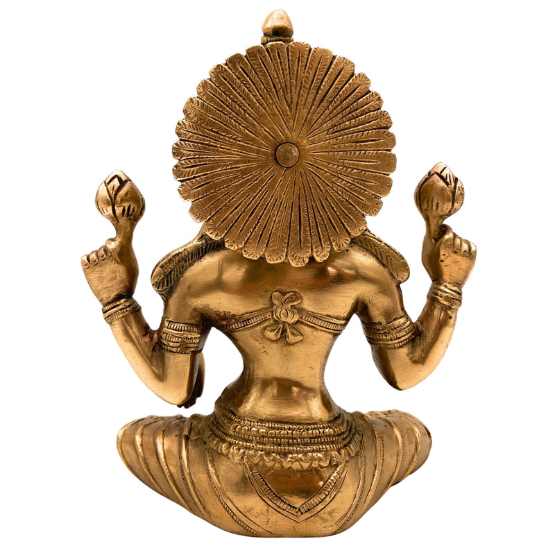 Brass Handcrafted Maha Lakshmi Idol for Pooja | Mahalakshmi Devi Statue | Laxmi Murti for Home Temple, Office & Gift Decor, Gold, 7.5 Inch, 1 Piece