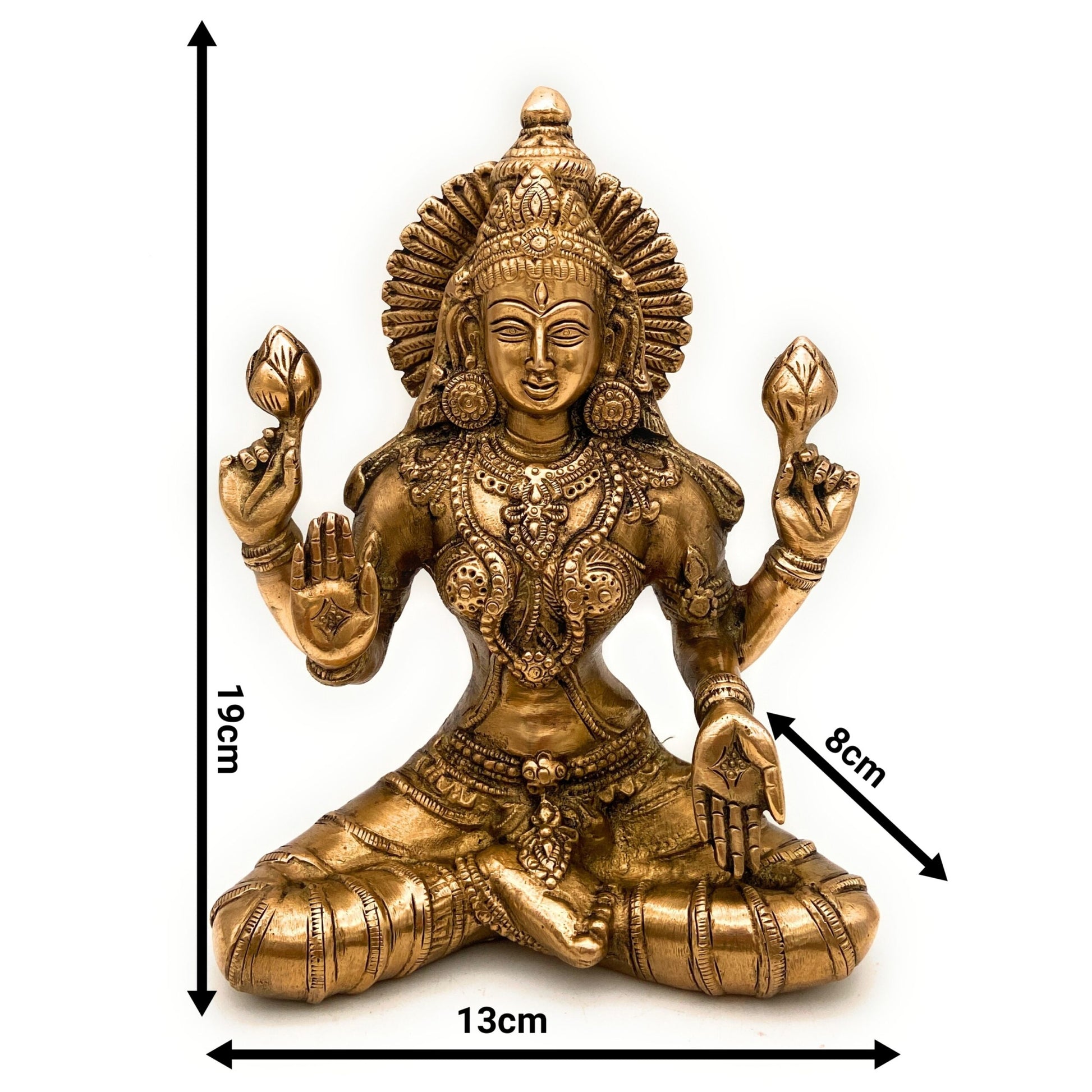 Brass Handcrafted Maha Lakshmi Idol for Pooja | Mahalakshmi Devi Statue | Laxmi Murti for Home Temple, Office & Gift Decor, Gold, 7.5 Inch, 1 Piece