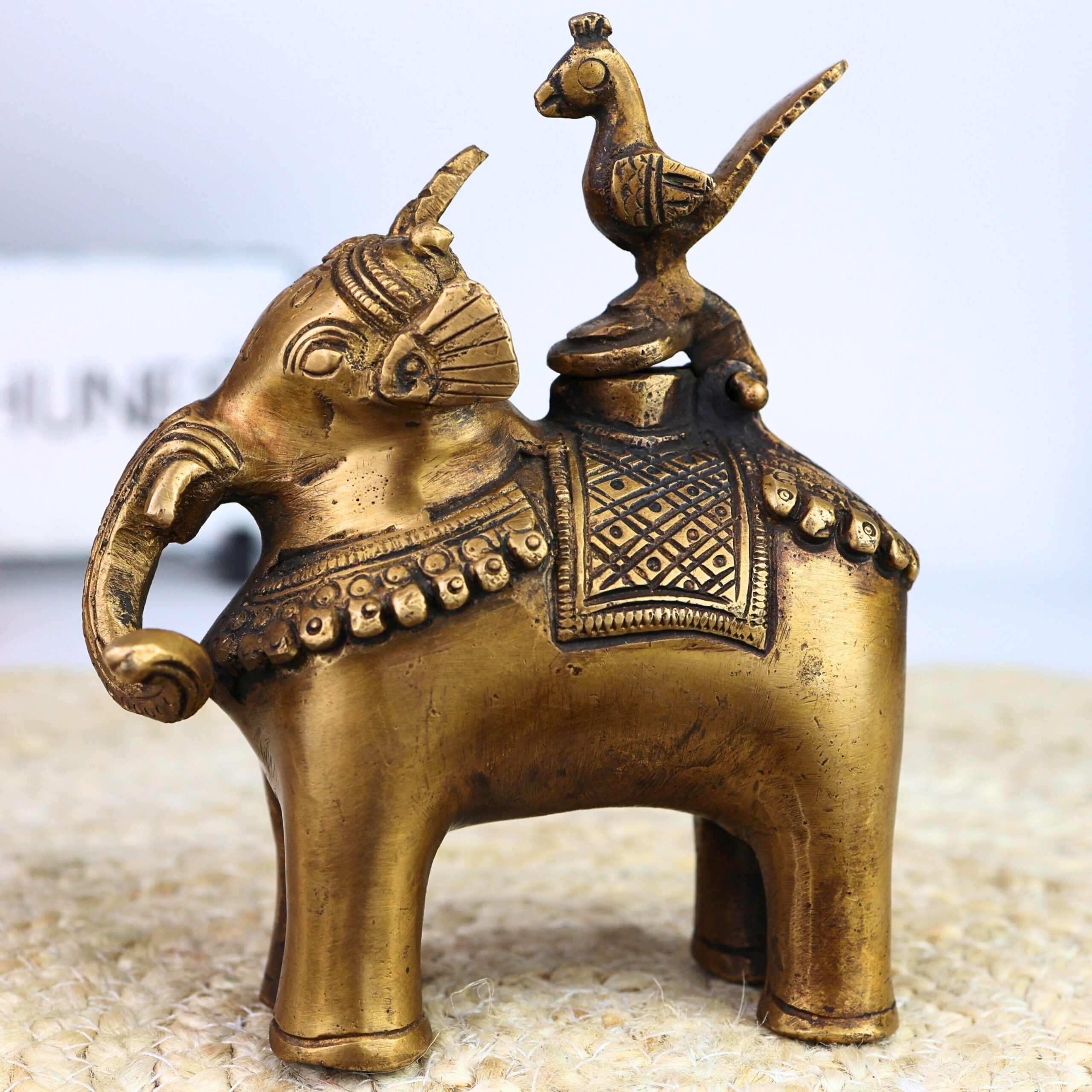 Brass Elephant Ink Pot, Handcrafted Kalamdan, Vintage Brass Inkpot, Antique Desk Decor, Calligraphy Writing Accessory, Home & Office Showpiece,Gold, 6 Inch, 1 Piece