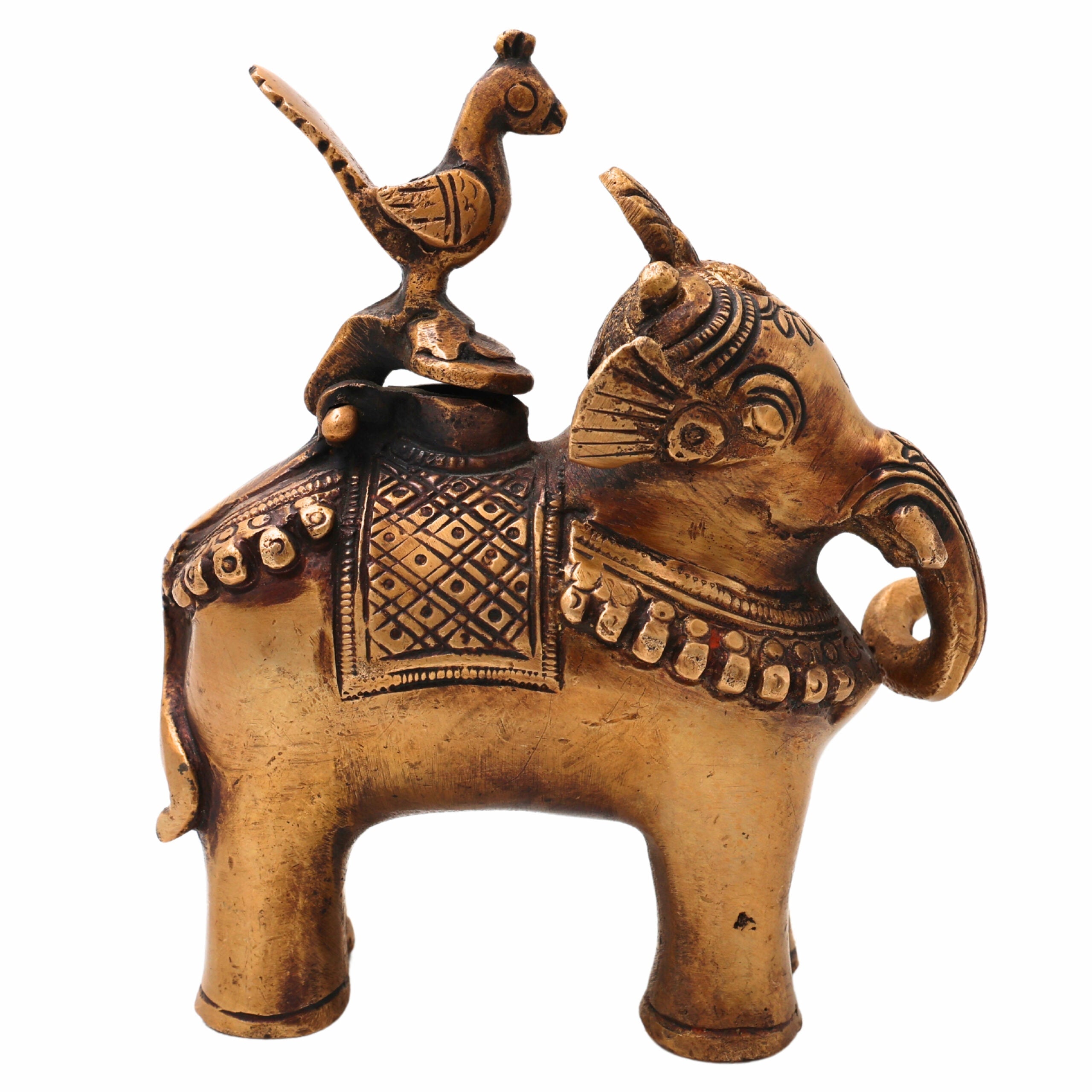Brass Elephant Ink Pot, Handcrafted Kalamdan, Vintage Brass Inkpot, Antique Desk Decor, Calligraphy Writing Accessory, Home & Office Showpiece,Gold, 6 Inch, 1 Piece