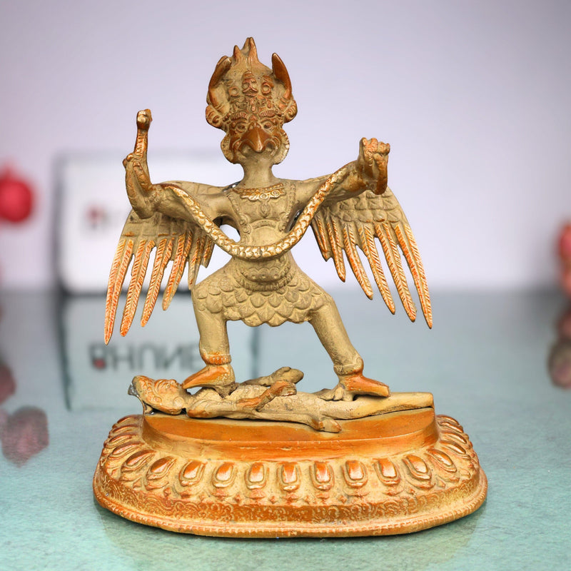Handcrafted Brass Garuda Vahana Idol – Vishnu Vahana Suparna Pakshiraja Statue for Pooja, Home Temple & Decor, Gold, 7 Inch, 1 Piece