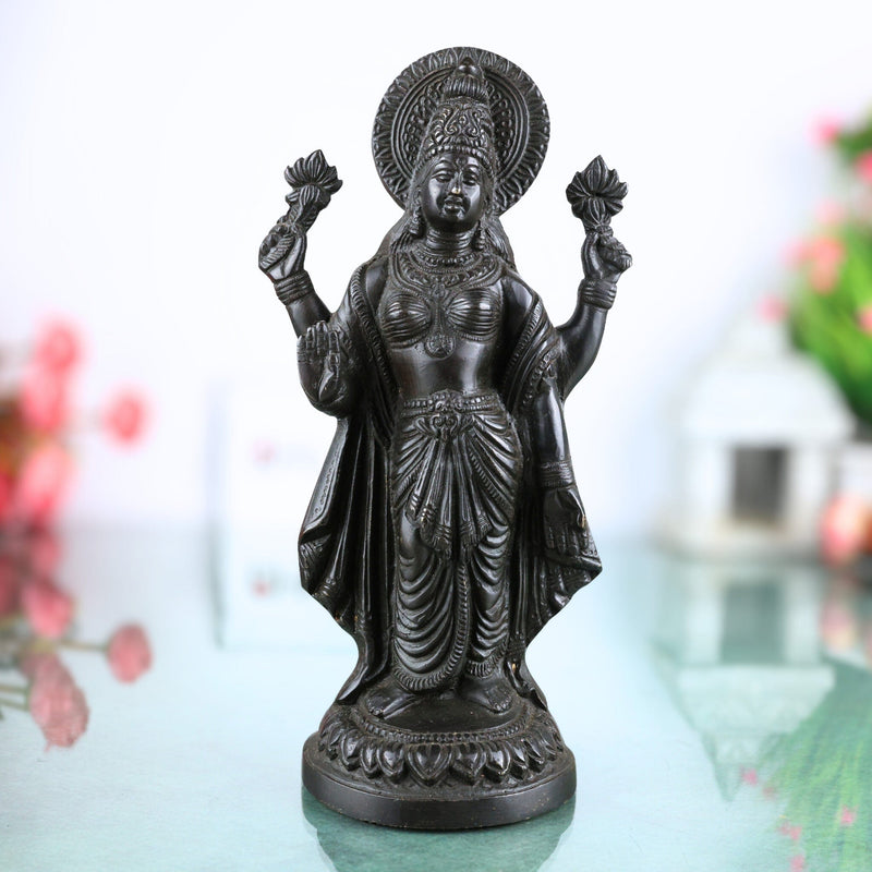 Handcrafted Brass Mahalakshmi Idol | Ashta Lakshmi Kamala Devi Statue | Lakshmi Narayani Pital Murti for Pooja, Home Temple & Gift,Gold, 9 Inch, 1 Piece