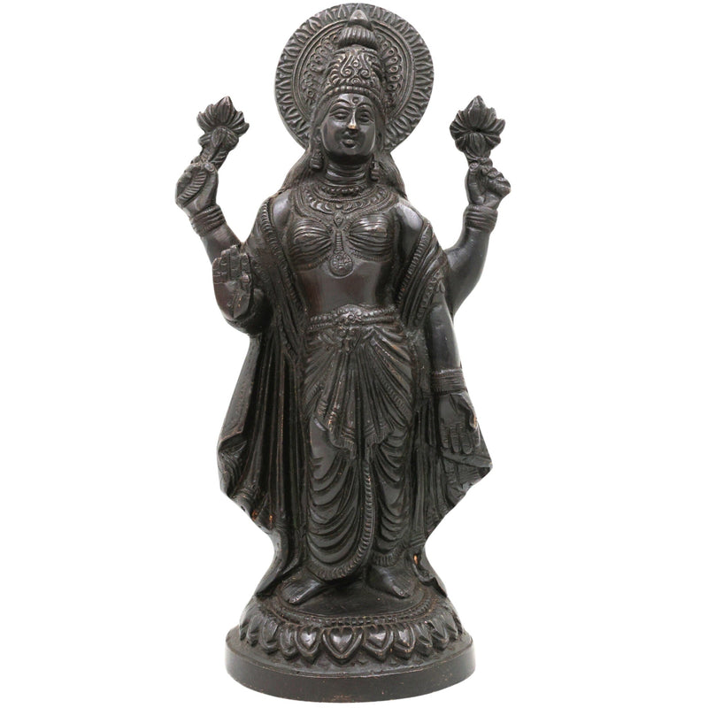 Handcrafted Brass Mahalakshmi Idol | Ashta Lakshmi Kamala Devi Statue | Lakshmi Narayani Pital Murti for Pooja, Home Temple & Gift,Gold, 9 Inch, 1 Piece