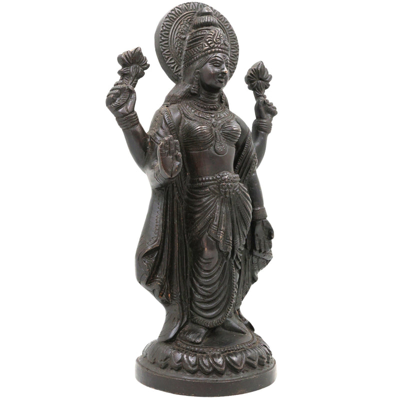 Handcrafted Brass Mahalakshmi Idol | Ashta Lakshmi Kamala Devi Statue | Lakshmi Narayani Pital Murti for Pooja, Home Temple & Gift,Gold, 9 Inch, 1 Piece