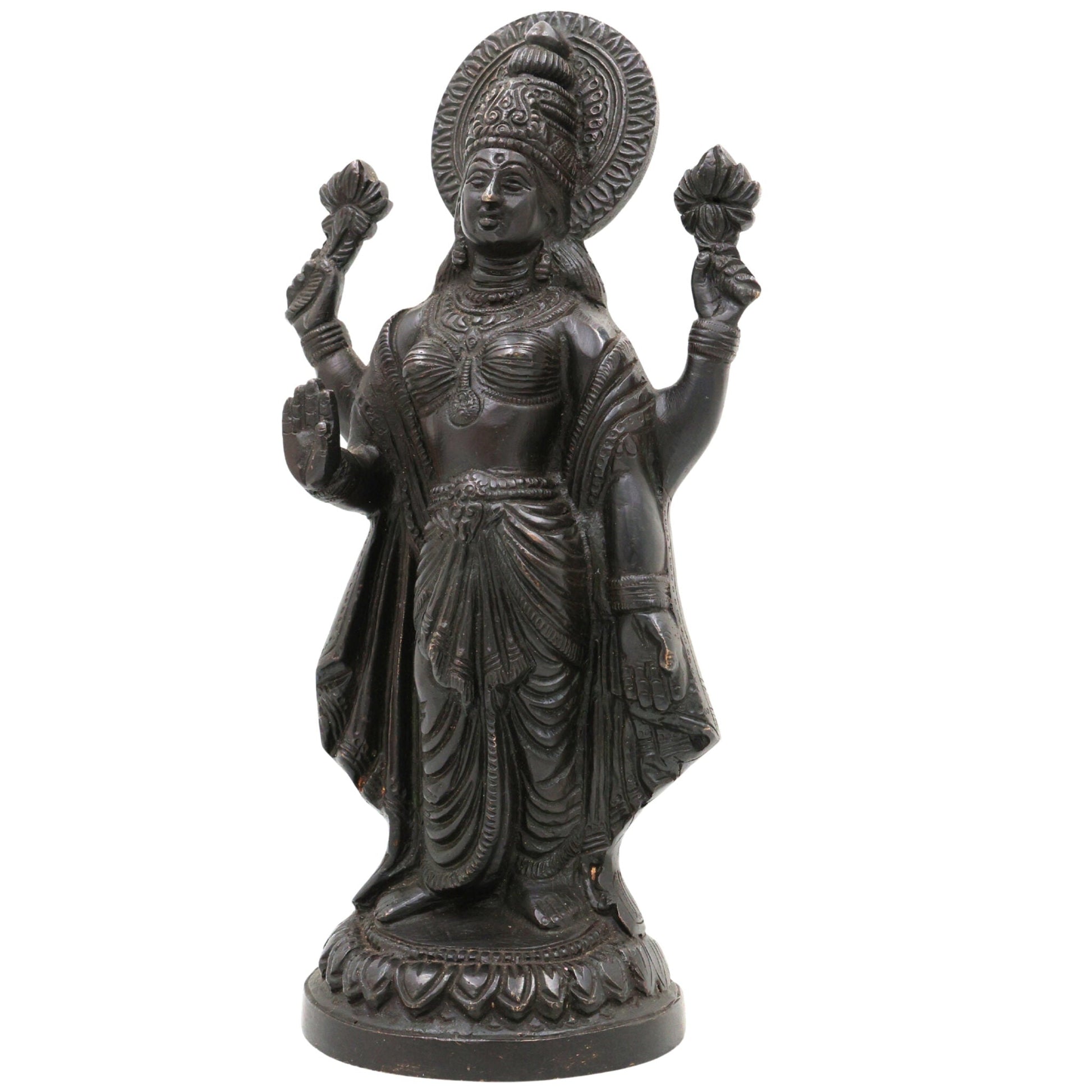 Handcrafted Brass Mahalakshmi Idol | Ashta Lakshmi Kamala Devi Statue | Lakshmi Narayani Pital Murti for Pooja, Home Temple & Gift,Gold, 9 Inch, 1 Piece