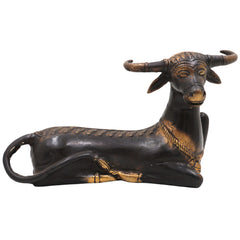 Brass Ox Idol | Nandi Statue | Vrishabha Showpiece | Kamadhenu Bull Figurine | Peetal & Ashtadhatu Decorative Sculpture, Gold, 5.5 Inch, 1 Piece