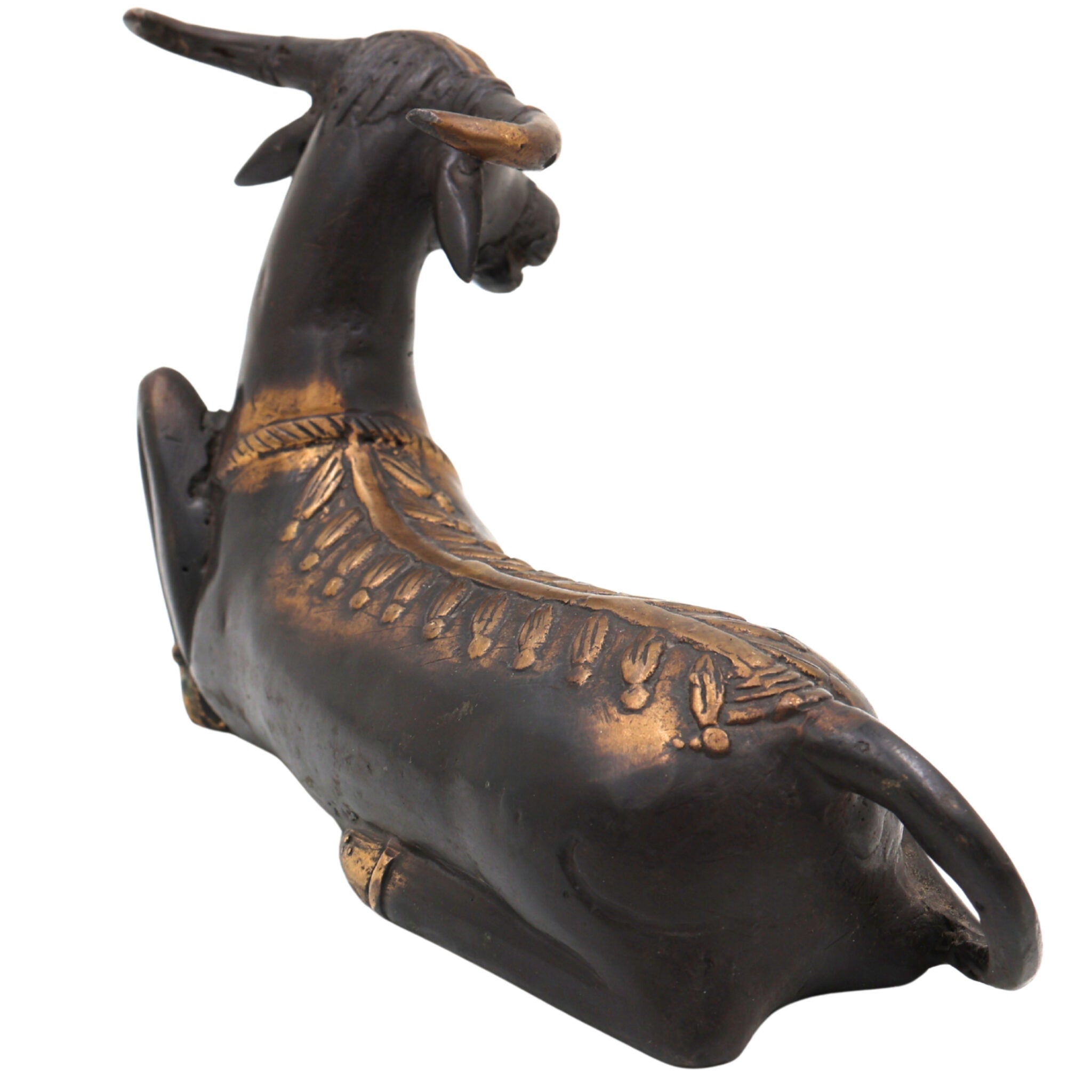 Brass Ox Idol | Nandi Statue | Vrishabha Showpiece | Kamadhenu Bull Figurine | Peetal & Ashtadhatu Decorative Sculpture, Gold, 5.5 Inch, 1 Piece