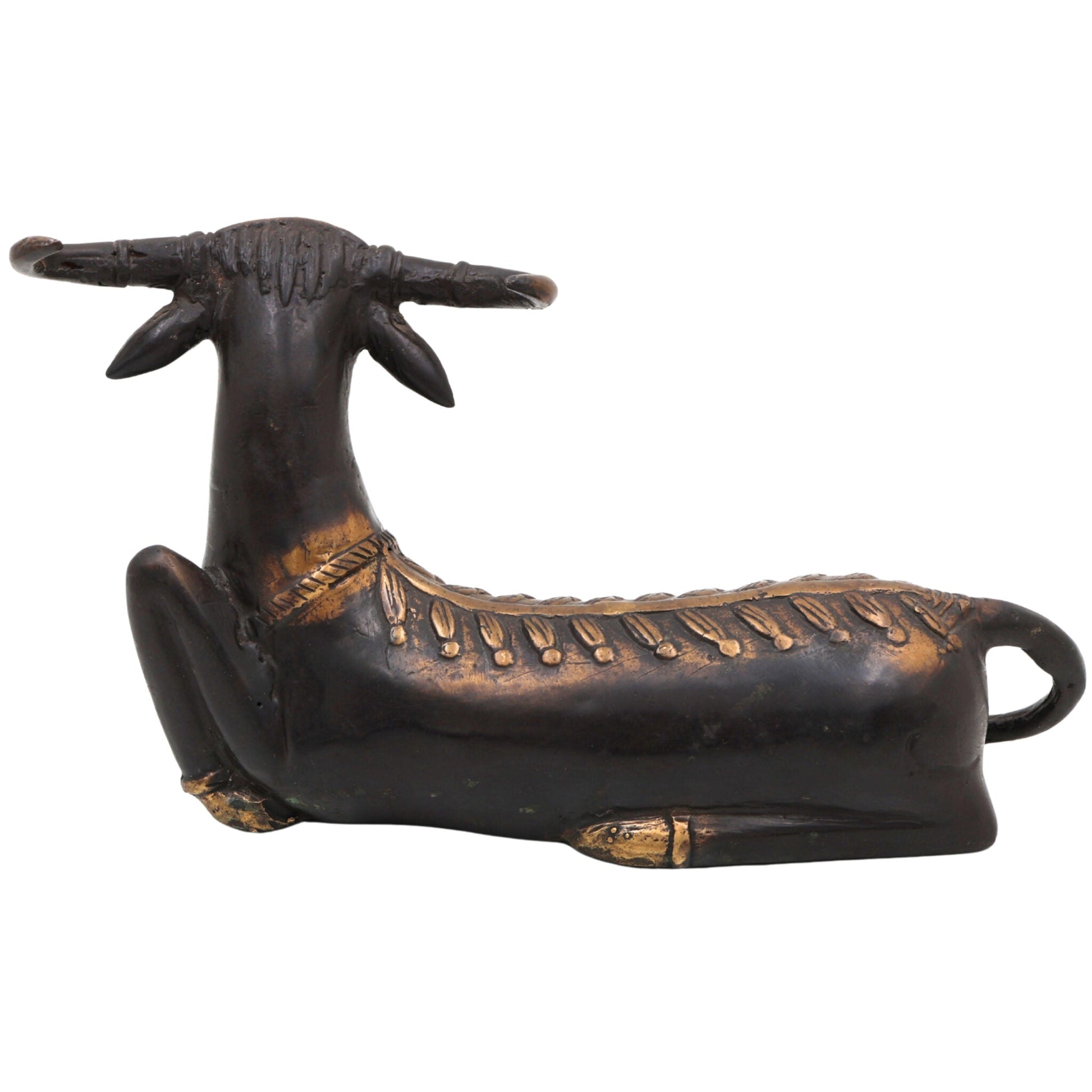 Brass Ox Idol | Nandi Statue | Vrishabha Showpiece | Kamadhenu Bull Figurine | Peetal & Ashtadhatu Decorative Sculpture, Gold, 5.5 Inch, 1 Piece