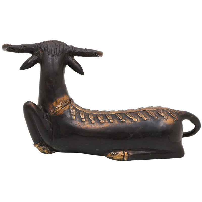 Brass Ox Idol | Nandi Statue | Vrishabha Showpiece | Kamadhenu Bull Figurine | Peetal & Ashtadhatu Decorative Sculpture, Gold, 5.5 Inch, 1 Piece