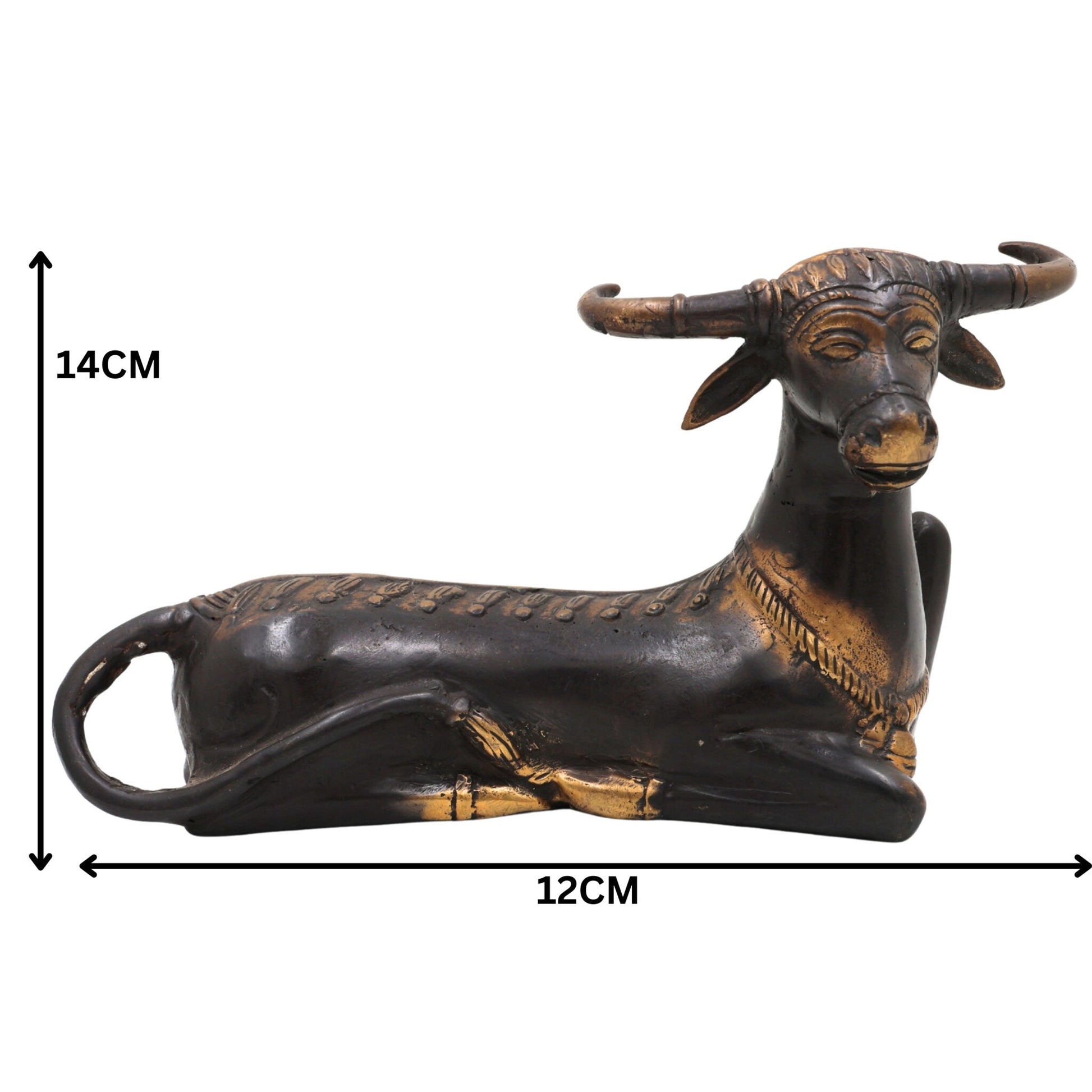 Brass Ox Idol | Nandi Statue | Vrishabha Showpiece | Kamadhenu Bull Figurine | Peetal & Ashtadhatu Decorative Sculpture, Gold, 5.5 Inch, 1 Piece