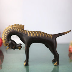 Brass Horse Idol | Marwari & Kathiawari Ashva Statue | Handcrafted Peetal Pittal Showpiece for Home, Temple & Festival Decor, Gold, 9.5 Inch, 1 Piece