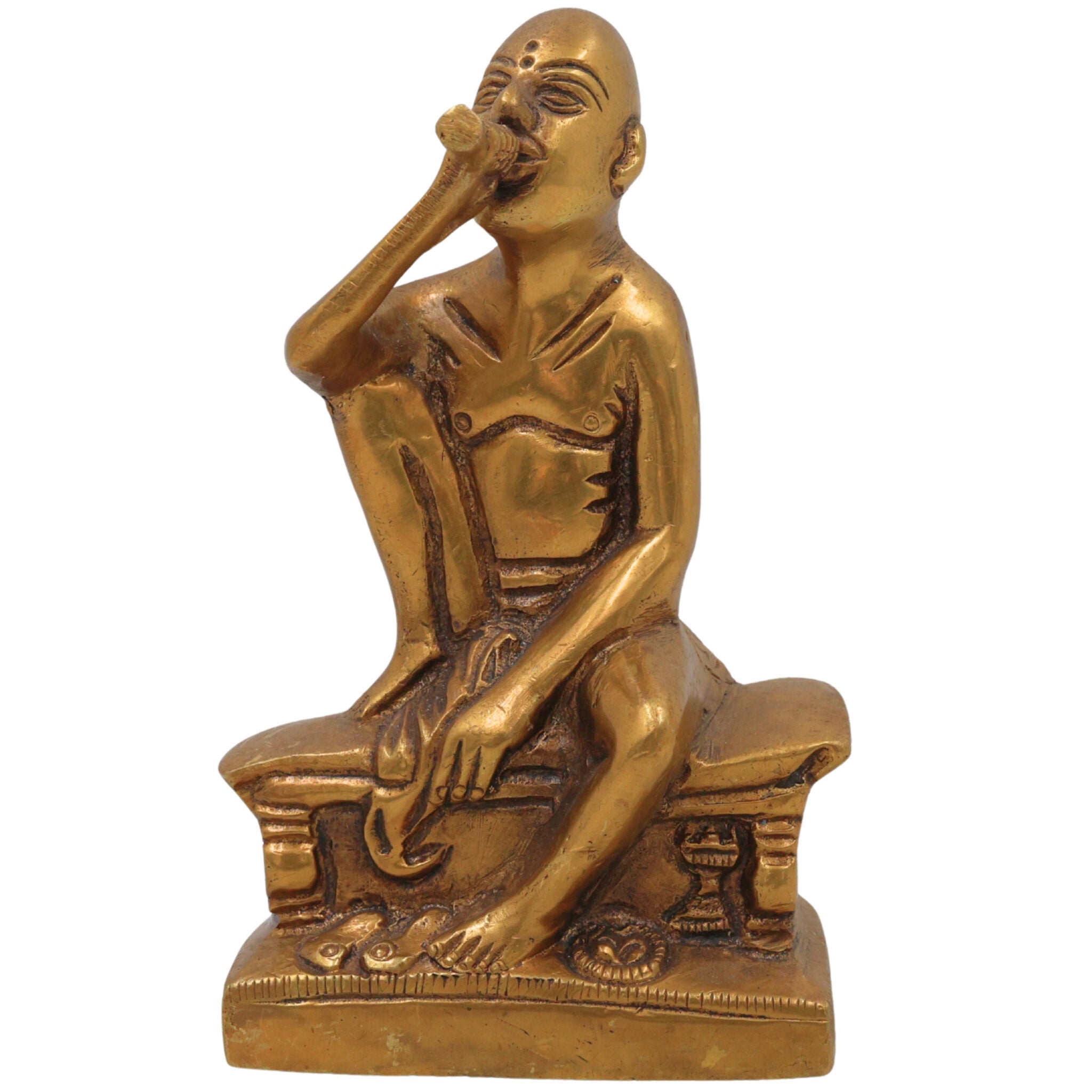 Handcrafted Brass Gajanan Maharaj Idol | Shegaon Maharaj Murti | Solid Brass Saint Sculpture for Home Temple Pooja & Spiritual Decor, Gold, 5 Inch, 1 Piece