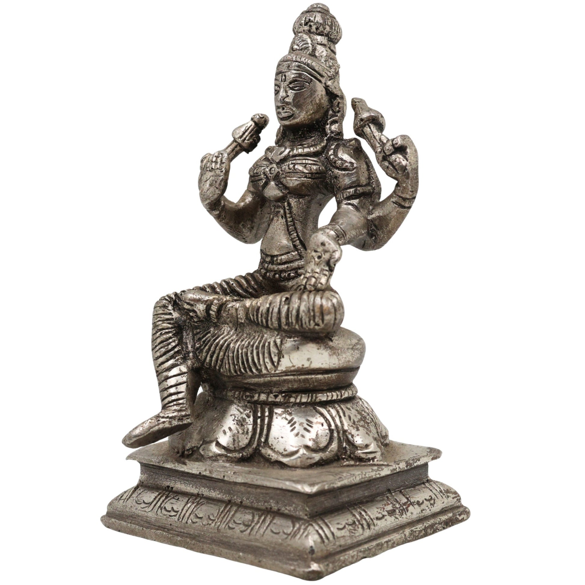 Handcrafted Brass Mahalakshmi Idol | Shri Lakshmi Devi | Gajalakshmi | Pital Laxmi Murti for Pooja, Home Temple & Decor, Gold, 5 Inch, 1 Piece