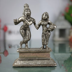 Brass Radha Krishna Idol | Radha Krishna Murti Moorti Vigraha Pratima Statue | Peetal Pital Pittal Divine Couple Sculpture for Home Decor, Pooja Mandir & Wedding Gift, Silver, 5.5 Inch, 1 Piece