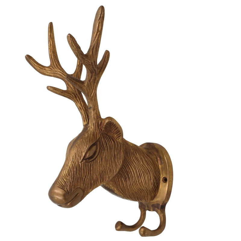 Brass Deer Idol | Mriga Harin Maan Jinka Face Statue | Peetal Pittal Showpiece for Home & Temple Decor, Gold, 10 Inch, 1 Piece
