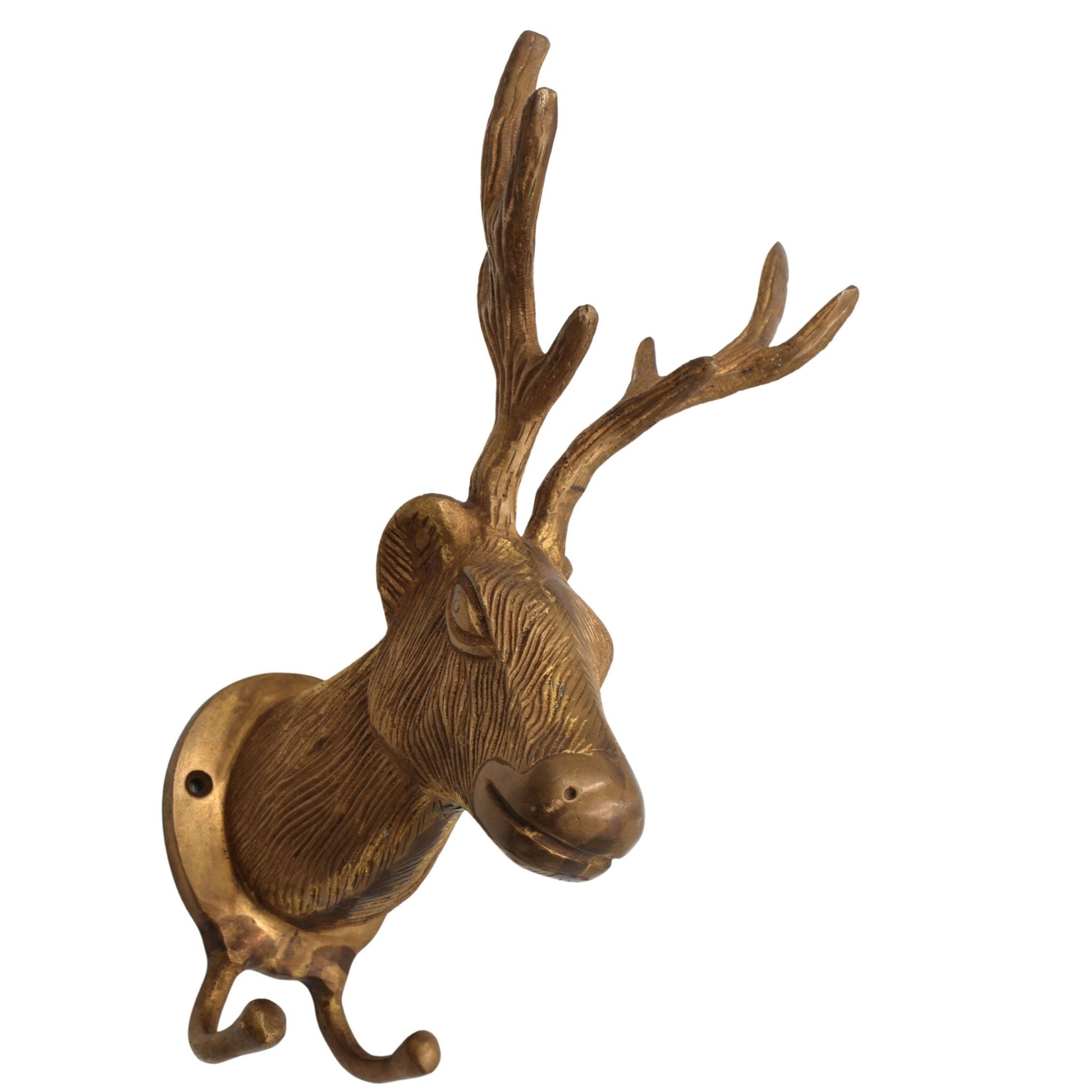 Brass Deer Idol | Mriga Harin Maan Jinka Face Statue | Peetal Pittal Showpiece for Home & Temple Decor, Gold, 10 Inch, 1 Piece