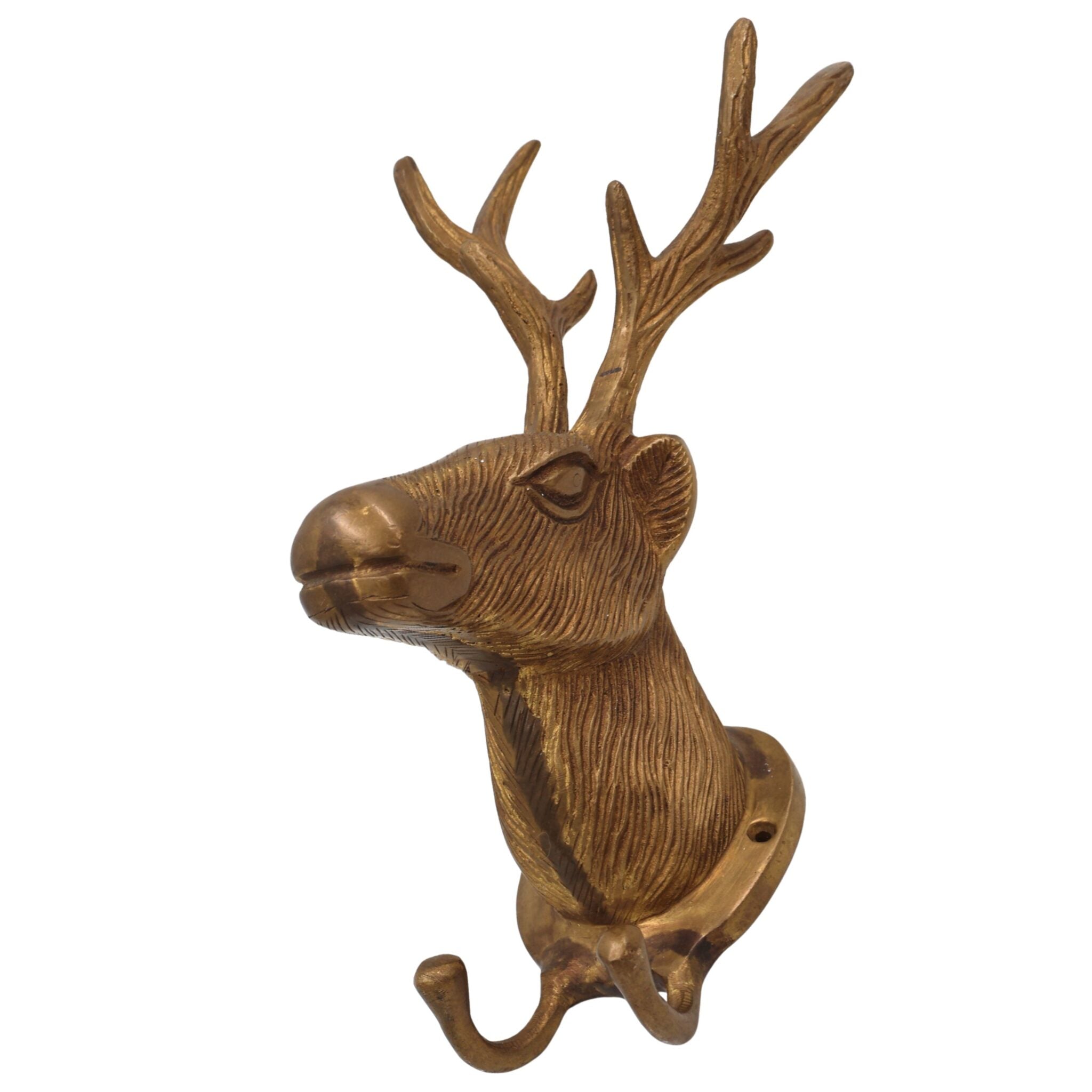 Brass Deer Idol | Mriga Harin Maan Jinka Face Statue | Peetal Pittal Showpiece for Home & Temple Decor, Gold, 10 Inch, 1 Piece