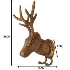 Brass Deer Idol | Mriga Harin Maan Jinka Face Statue | Peetal Pittal Showpiece for Home & Temple Decor, Gold, 10 Inch, 1 Piece
