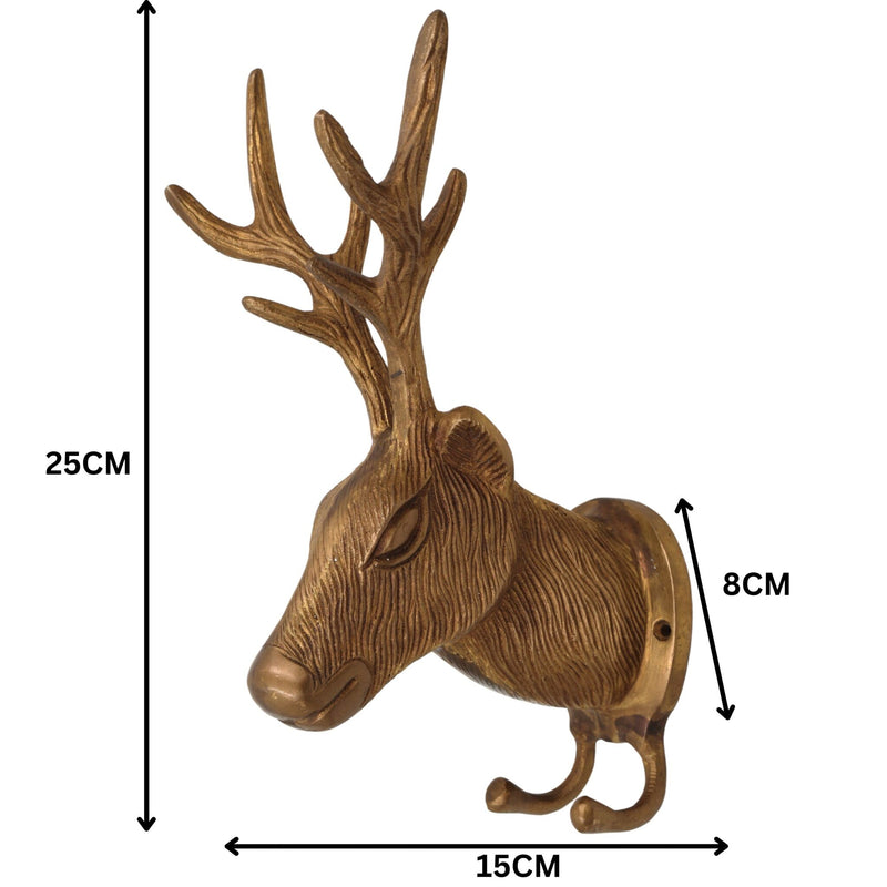 Brass Deer Idol | Mriga Harin Maan Jinka Face Statue | Peetal Pittal Showpiece for Home & Temple Decor, Gold, 10 Inch, 1 Piece
