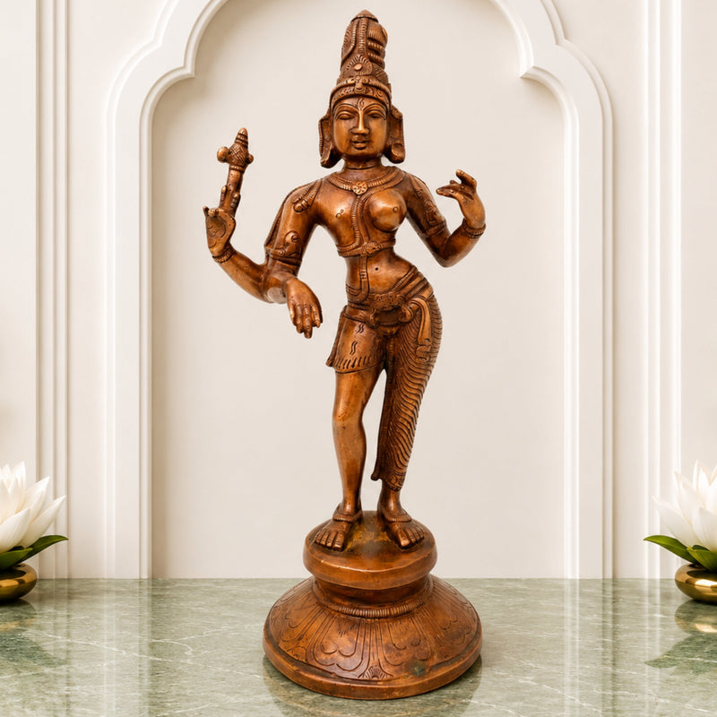 Brass Ardhanarishvara Idol | Ardhnarishwar Murti | Shiv Parvati Statue | Lord Shiva Shakti Dual Form | Pooja Room Decor, Gold, 11 Inch, 1 Piece