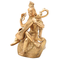 Brass Saraswati Idol, Peetal Vagdevi Sharada Devi Murti, Handmade Bharati Vani Statue for Pooja, Home & Temple Decor,Gold, 7.5 Inch, 1 Piece