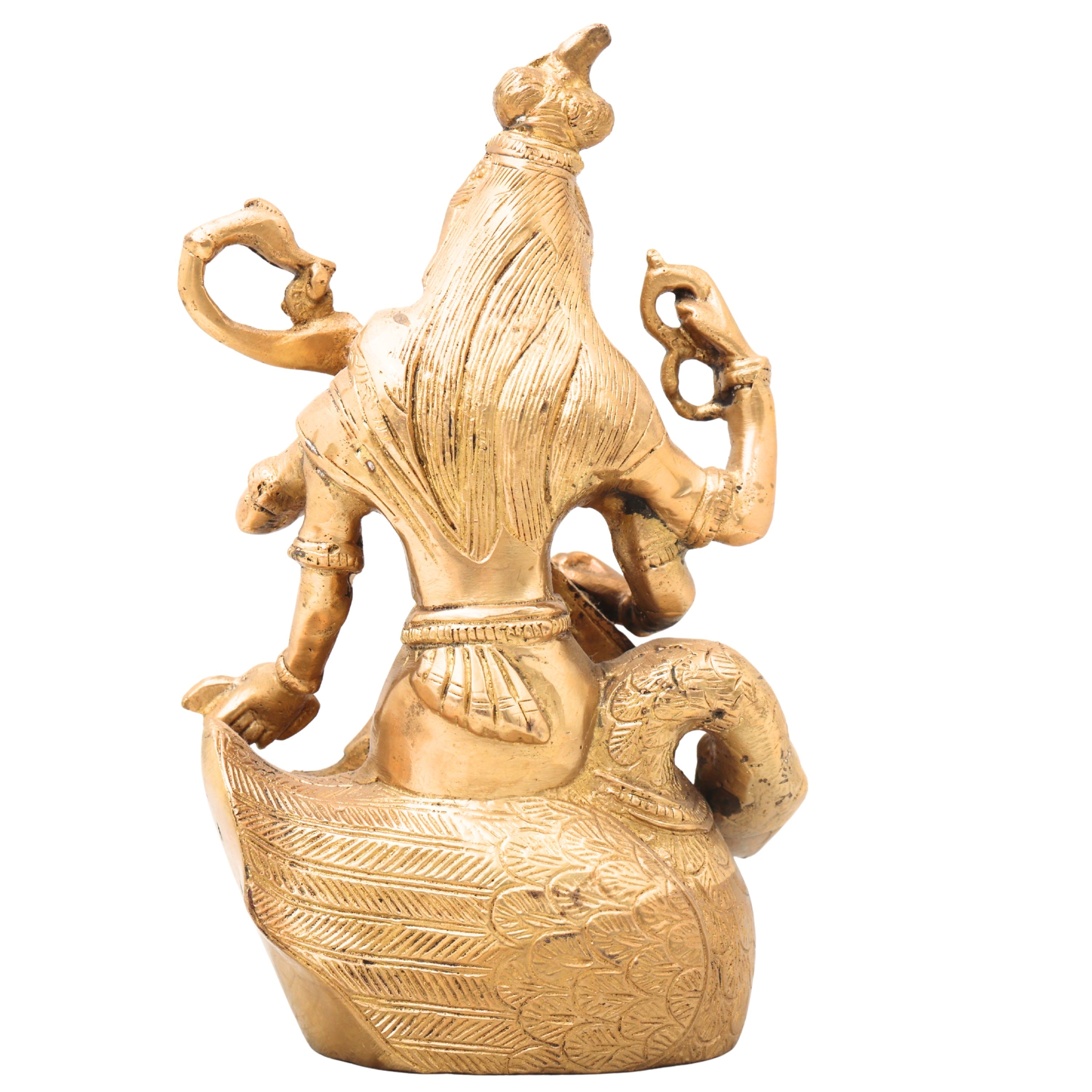 Brass Saraswati Idol, Peetal Vagdevi Sharada Devi Murti, Handmade Bharati Vani Statue for Pooja, Home & Temple Decor,Gold, 7.5 Inch, 1 Piece