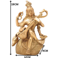 Brass Saraswati Idol, Peetal Vagdevi Sharada Devi Murti, Handmade Bharati Vani Statue for Pooja, Home & Temple Decor,Gold, 7.5 Inch, 1 Piece