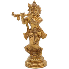 Brass Krishna Idol – Handmade Lord Krishna Murti, Gopal Statue, Govinda Vigraham, Balakrishna Sculpture, Radha Krishna Idol for Pooja, Home, Temple & Office Decor,Gold, 6.5 Inch, 1 Piece
