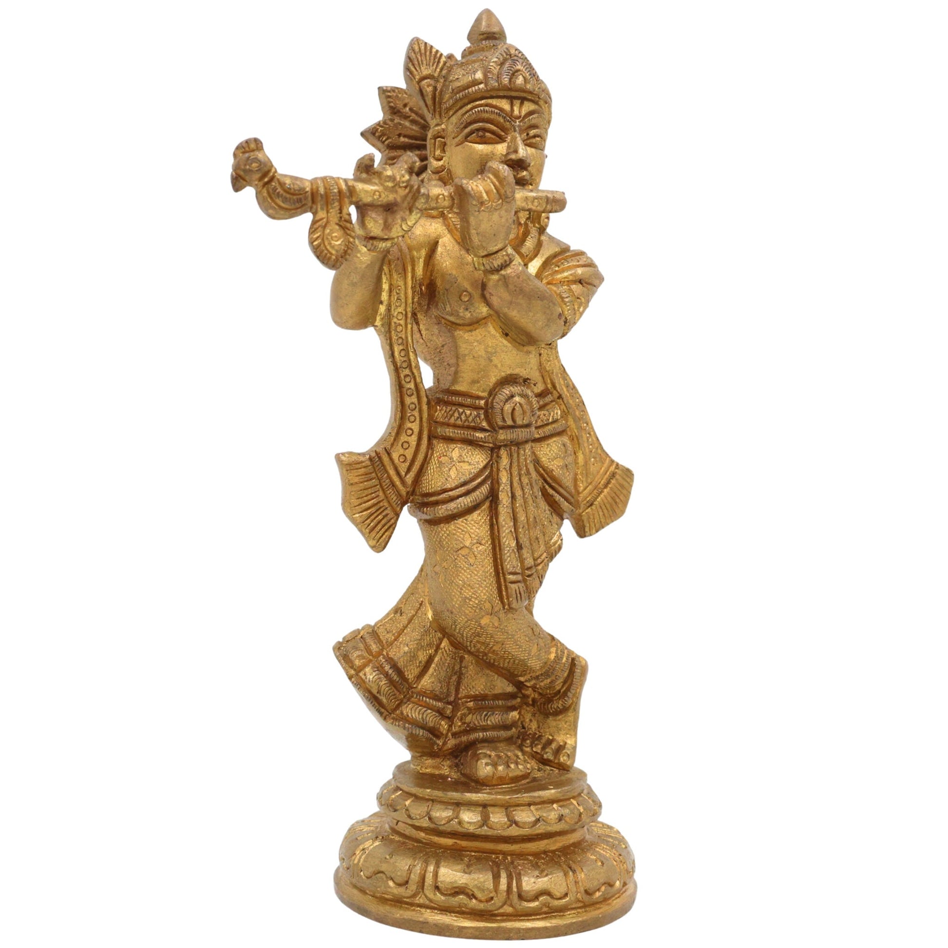 Brass Krishna Idol – Handmade Lord Krishna Murti, Gopal Statue, Govinda Vigraham, Balakrishna Sculpture, Radha Krishna Idol for Pooja, Home, Temple & Office Decor,Gold, 6.5 Inch, 1 Piece