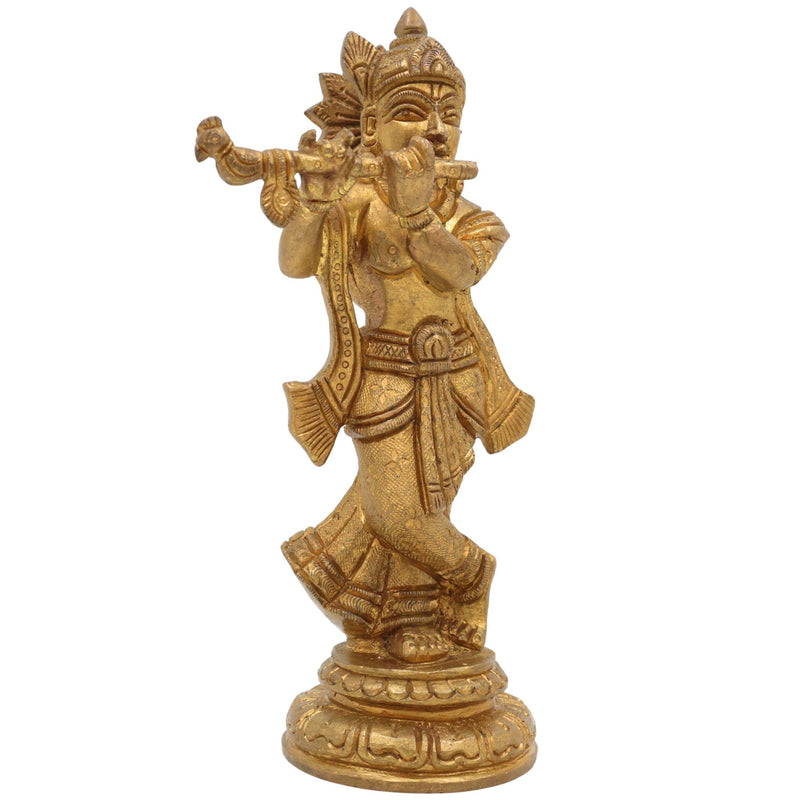 Brass Krishna Idol – Handmade Lord Krishna Murti, Gopal Statue, Govinda Vigraham, Balakrishna Sculpture, Radha Krishna Idol for Pooja, Home, Temple & Office Decor,Gold, 6.5 Inch, 1 Piece