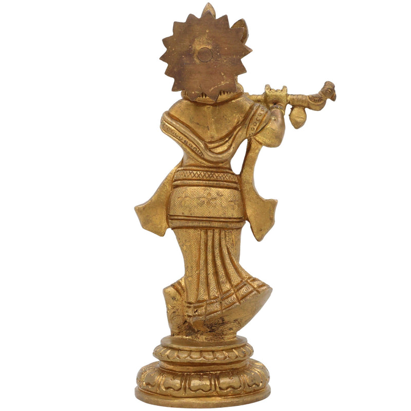 Brass Krishna Idol – Handmade Lord Krishna Murti, Gopal Statue, Govinda Vigraham, Balakrishna Sculpture, Radha Krishna Idol for Pooja, Home, Temple & Office Decor,Gold, 6.5 Inch, 1 Piece