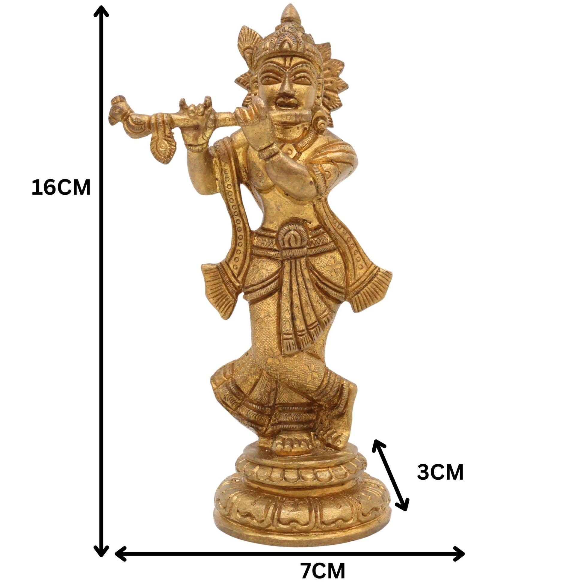 Brass Krishna Idol – Handmade Lord Krishna Murti, Gopal Statue, Govinda Vigraham, Balakrishna Sculpture, Radha Krishna Idol for Pooja, Home, Temple & Office Decor,Gold, 6.5 Inch, 1 Piece