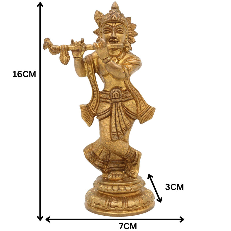 Brass Krishna Idol – Handmade Lord Krishna Murti, Gopal Statue, Govinda Vigraham, Balakrishna Sculpture, Radha Krishna Idol for Pooja, Home, Temple & Office Decor,Gold, 6.5 Inch, 1 Piece