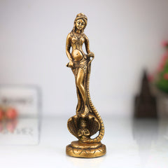 Brass Nag Kanya Statue | Brass Naga Kanya Statue | Nag Kanya Idol | Brass Snake Goddess Nag Kanya Statue Fertility Goddess Mansa Devi, Gold, 9.5 Inch, 1 Piece