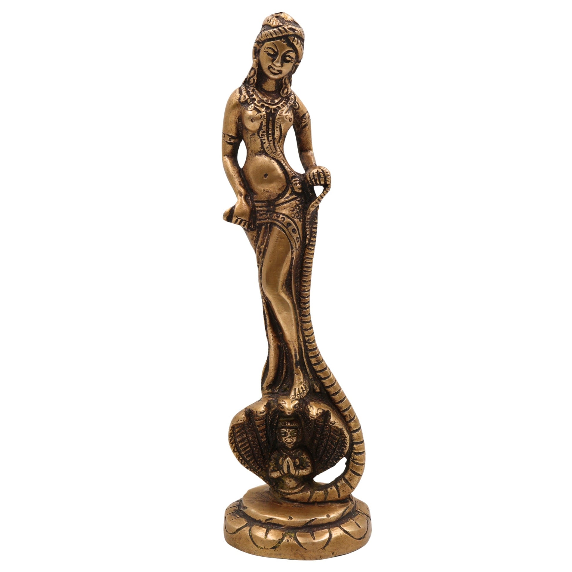 Brass Nag Kanya Statue | Brass Naga Kanya Statue | Nag Kanya Idol | Brass Snake Goddess Nag Kanya Statue Fertility Goddess Mansa Devi, Gold, 9.5 Inch, 1 Piece