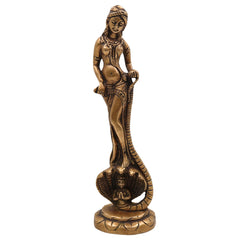 Brass Nag Kanya Statue | Brass Naga Kanya Statue | Nag Kanya Idol | Brass Snake Goddess Nag Kanya Statue Fertility Goddess Mansa Devi, Gold, 9.5 Inch, 1 Piece