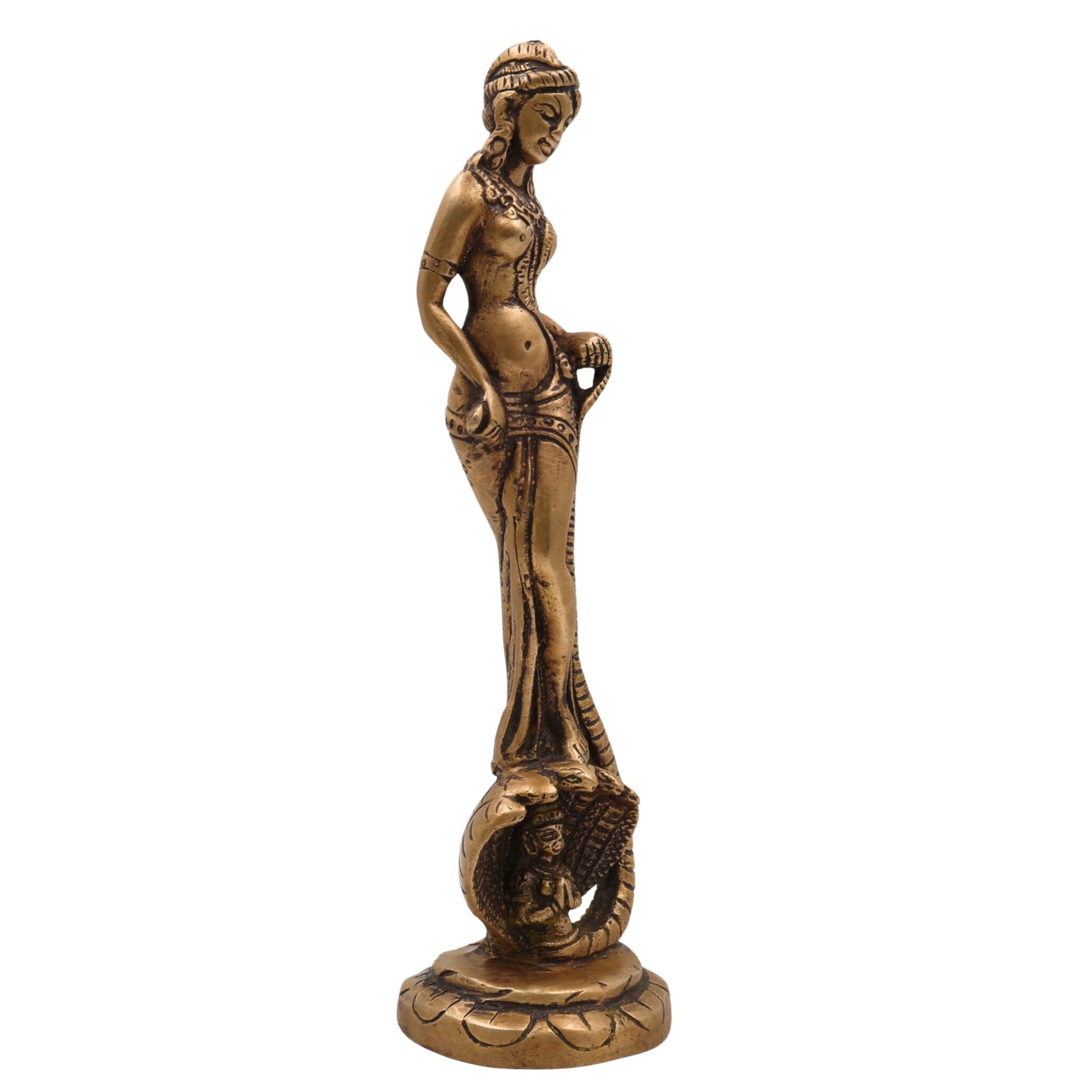 Brass Nag Kanya Statue | Brass Naga Kanya Statue | Nag Kanya Idol | Brass Snake Goddess Nag Kanya Statue Fertility Goddess Mansa Devi, Gold, 9.5 Inch, 1 Piece