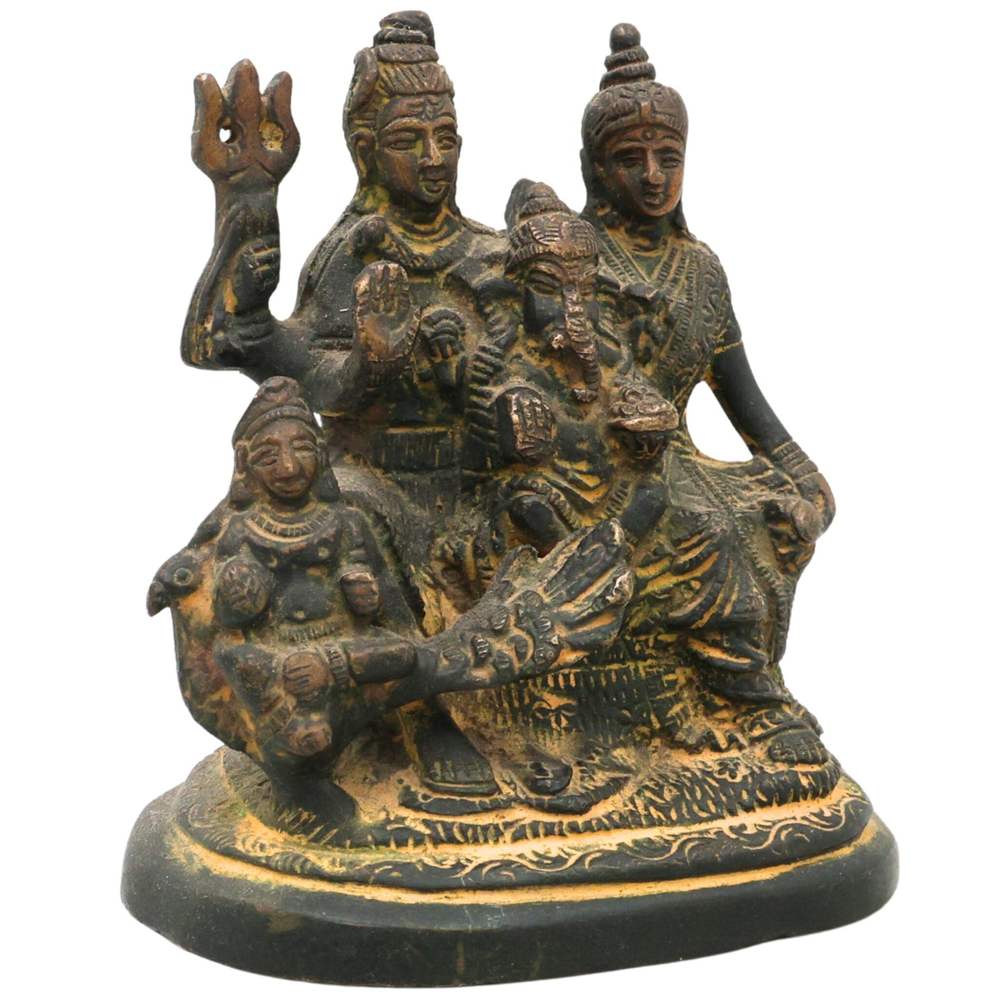 Brass Shiv Pariwar Sculpture With Parwati, Ganesha, Shiva And Lingam | Shiv Pariwar | Shivaparivar | Shivparivar Murti, Multicolor, 4.5 Inch, 1 Piece