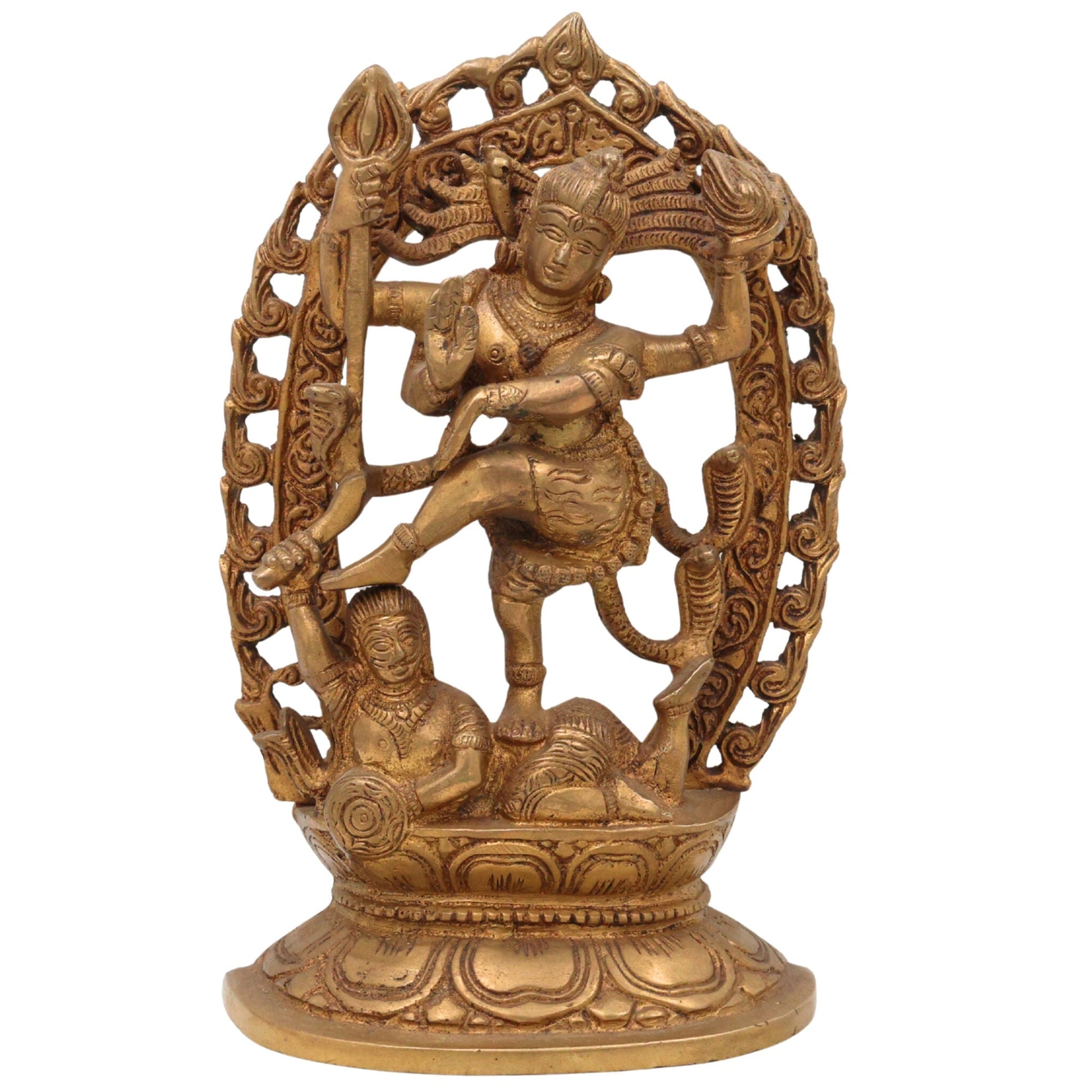 Brass Nataraja Idol, Dancing Shiva Murti, Chidambaram Nataraj Statue, Lord of Cosmic Dance, Tandava Shiva Pratima, Handcrafted Pittal Nataraja for Home, Temple, Puja & Gifting, Gold, 9 Inch, 1 Piece
