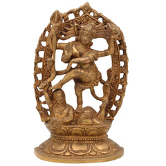 Brass Nataraja Idol, Dancing Shiva Murti, Chidambaram Nataraj Statue, Lord of Cosmic Dance, Tandava Shiva Pratima, Handcrafted Pittal Nataraja for Home, Temple, Puja & Gifting, Gold, 9 Inch, 1 Piece