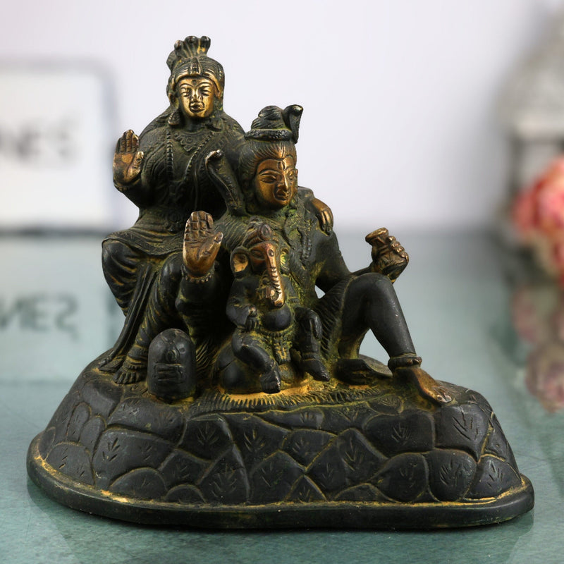 Brass Shiv Pariwar Sculpture With Parwati, Ganesha, Shiva And Lingam | Shiv Pariwar | Shivaparivar | Shivparivar Murti, Multicolor, 5.5 Inch, 1 Piece